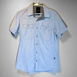 G Star Raw Light Blue Short Sleeve Button Down Cotton Shirt